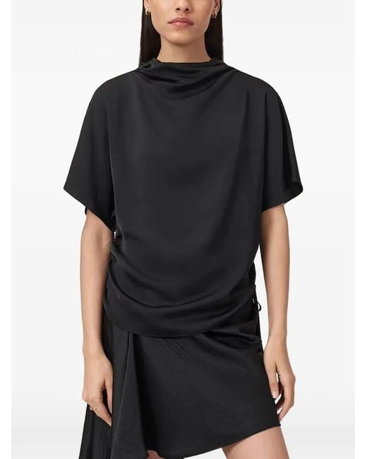 AllSaints Black Leslie Ruched Cowl-Neck Top
