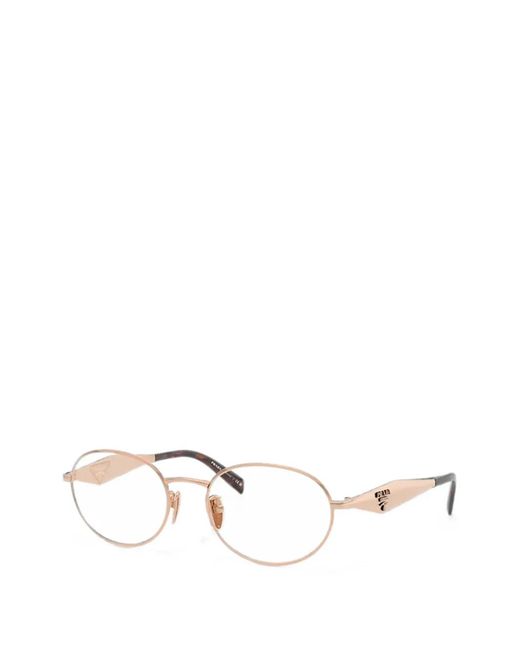 Prada Natural Logo-Plaque Oval-Frame Glasses