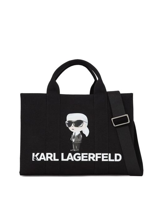 Karl Lagerfeld Black Ikon Aquarelle Canvas Tote Bag