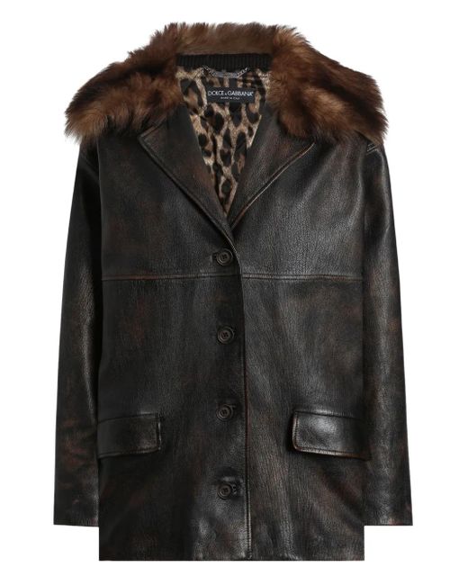 Dolce & Gabbana Black Leather Coat