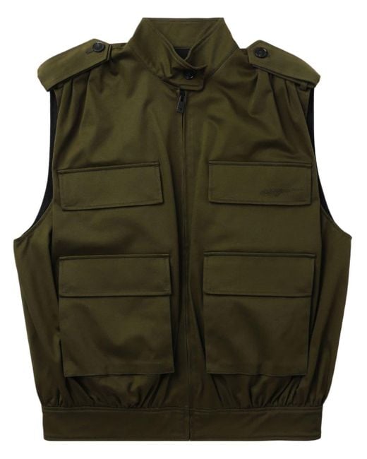MSGM Green Logo-embroidered Cotton Gilet