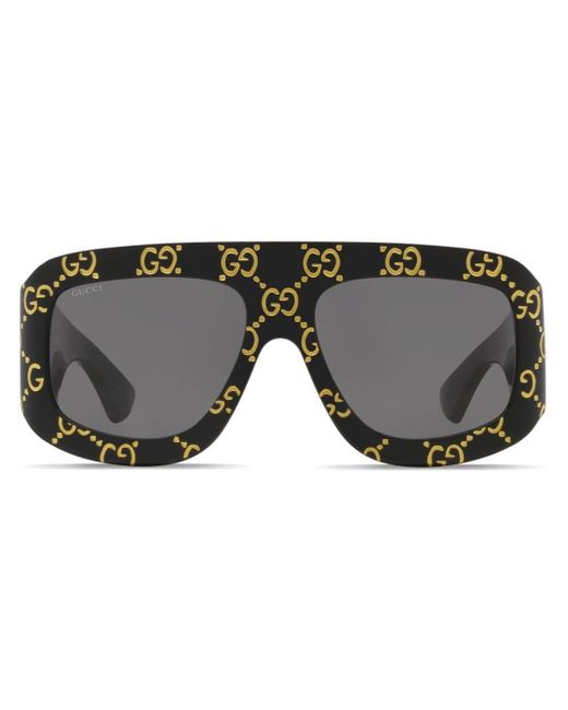 Gucci Black GG Monogram Pilot-frame Sunglasses for men