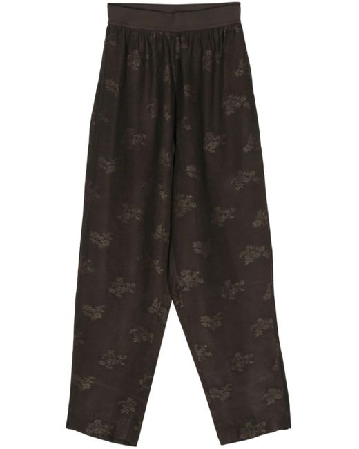 Uma Wang Black Palmer Floral-embroidered Tapered Trousers