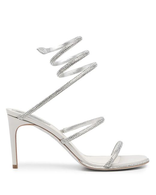 Rene Caovilla White Cleo Crystal 80 Wrap Sandals