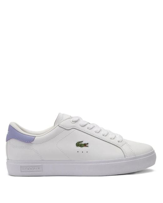 Lacoste White Powercourt Crocodile-Embroidered Sneakers