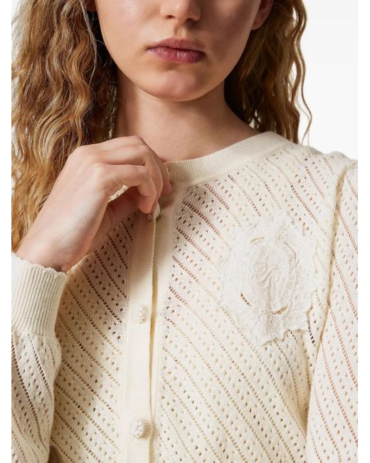 Twinset Natural Pointelle-Knit Cardigan