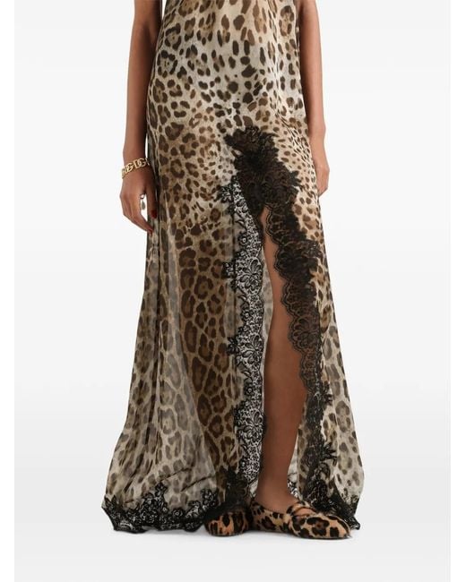 Dolce & Gabbana Natural Leo-Print Chiffon Slip Dress