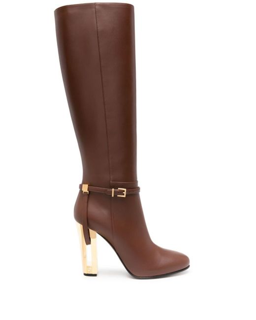 Stivali Delfina 105mm con tacco alto di Fendi in Brown