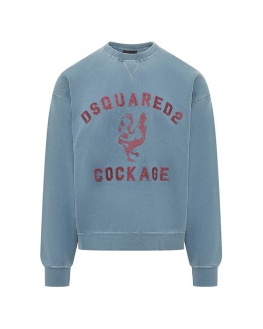 DSquared² Blue Graphic Crew Neck Sweatshirt for men