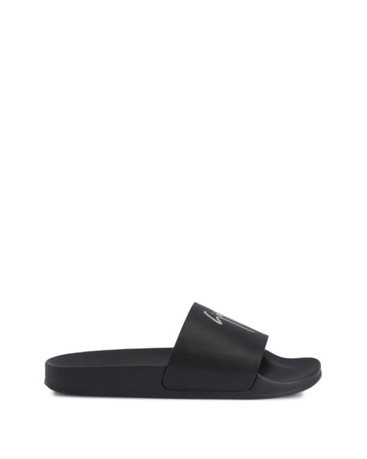Sandali Slides Brett Con Decorazione Logo di Giuseppe Zanotti in Black da Uomo
