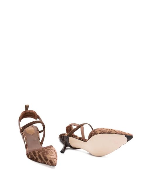 Fendi Brown Slingback-Pumps mit Monogrammmuster 55mm