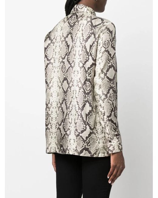 Philipp Plein Natural Snakeskin-Print Button-Down Shirt