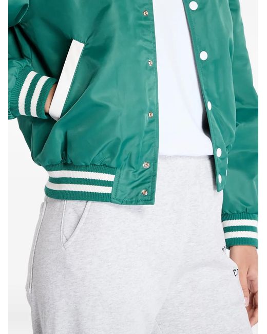 Sporty & Rich Green Striped Buttoned Varsity Jacket