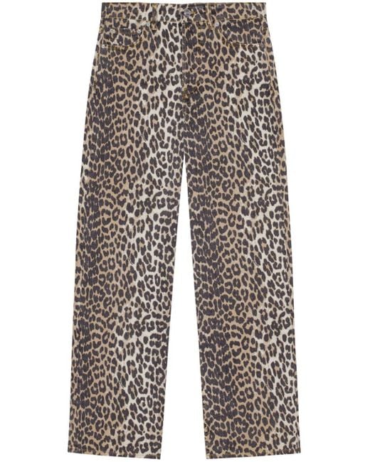 Ganni Gray Leopard Print Denim Trousers