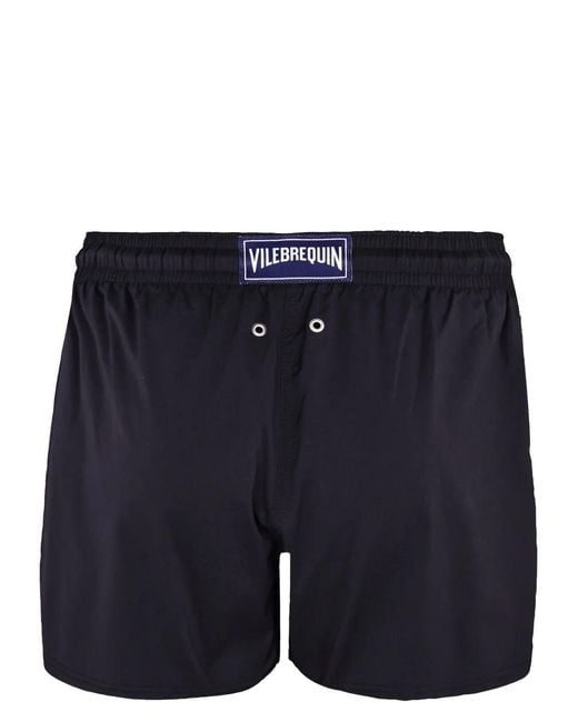 Vilebrequin Blue Logo-Patch Drawstring Swim Shorts for men