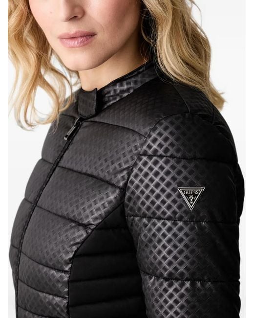 Guess Black Quilted Logo-Patch Puffer Jacket