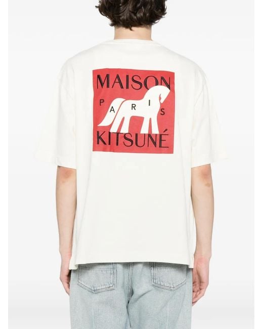 Maison Kitsuné White Logo-Print T-Shirt for men