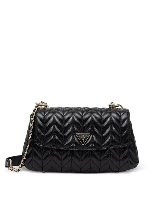 Guess Black Cheryl Quilted Chevron-Stitch Cross Body Bag