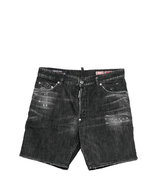 DSquared² Black Short Ceinturé À Effet Usé for men
