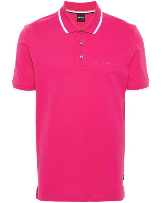 Boss Pink Logo-rubberised Cotton Polo Shirt for men