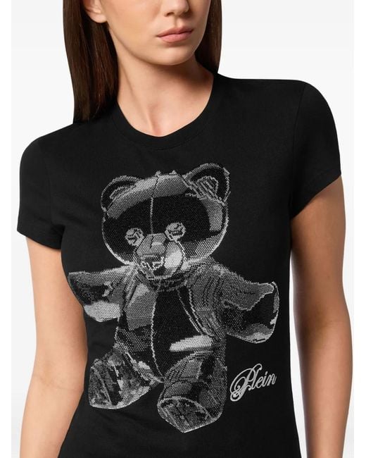 Philipp Plein Black Cotton Sexy Pure Fit T-Shirt Teddy Crystal