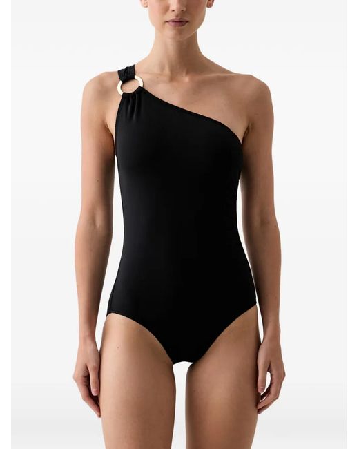 MICHAEL Michael Kors Black One-Shoulder Ring-Detail Swimsuit
