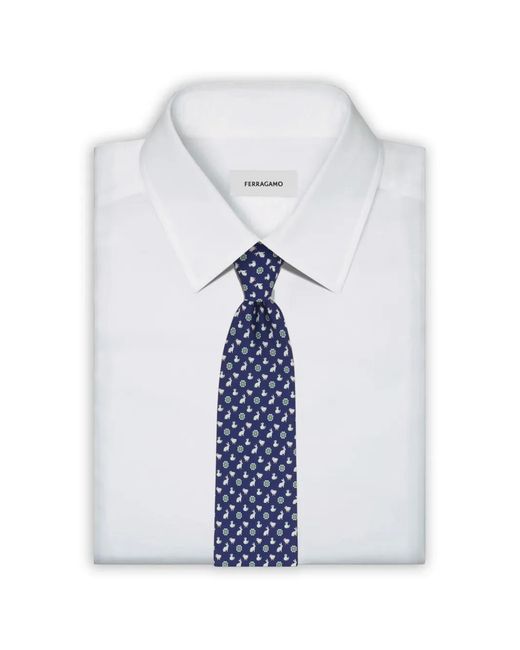 Ferragamo Blue Charms-Print Silk Tie for men