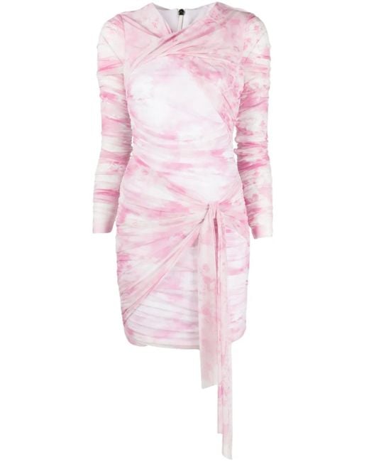 MSGM Pink Tie-Dye Ruched Short Dress