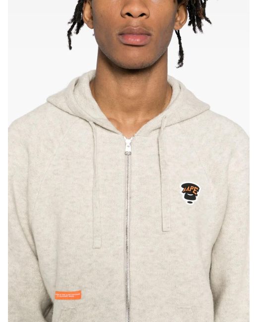 Aape By A Bathing Ape Natural Moonface-Logo Zip-Up Cardigan for men