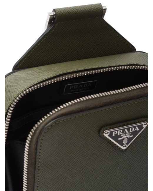 Prada Green Saffiano Leather Brique Cross-Body Bag for men