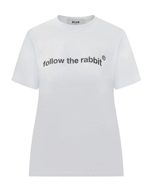 MSGM Gray Graphic Crew Neck T-Shirt