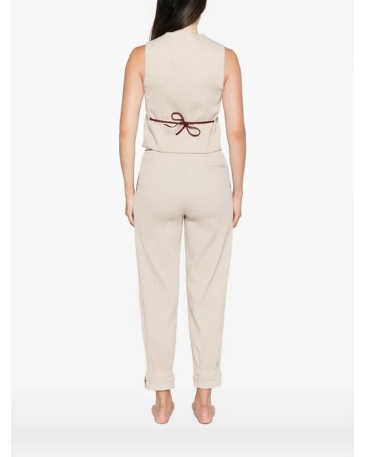 Antonio Marras Natural Embroidered-Logo Pinstriped Waistcoat
