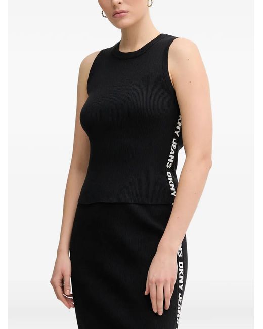 DKNY Black Side-Logo Ribbed Top