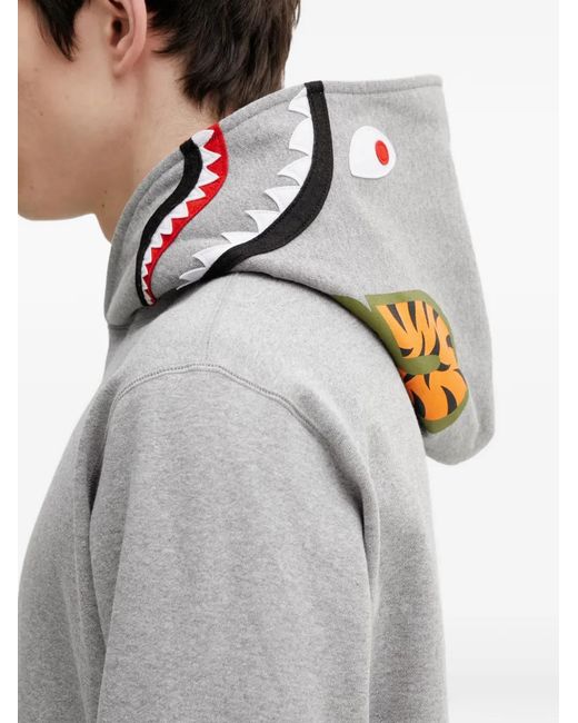A Bathing Ape Gray Shark-Print Hoodie for men