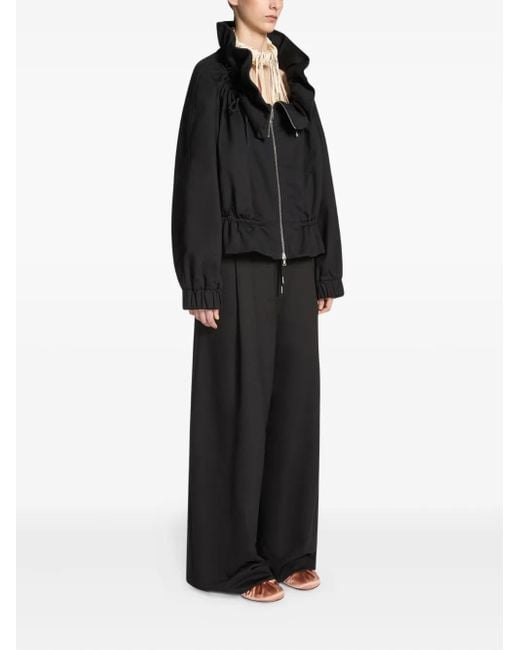 Dries Van Noten Black Ruffled-Neck Zip-Up Jacket