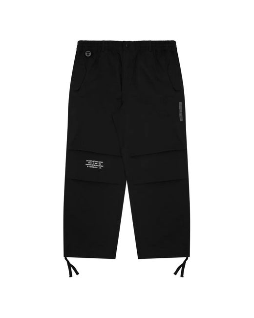 Aape By A Bathing Ape Black Moonface-Patch Drawstring Trousers for men