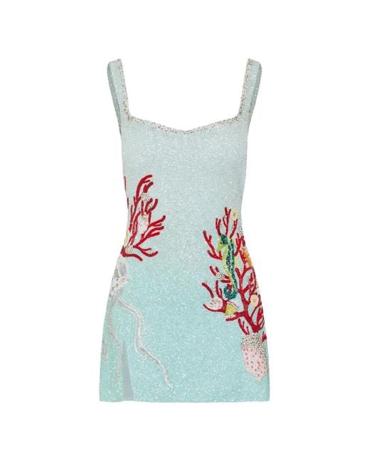 Clio Peppiatt Blue Into The Ocean Bead-Embellished Mini Dress