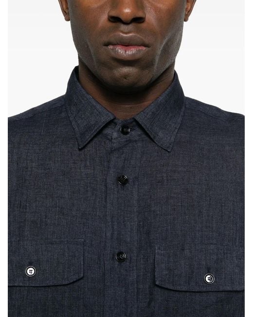 Brioni Blue Button-Up Linen Shirt for men