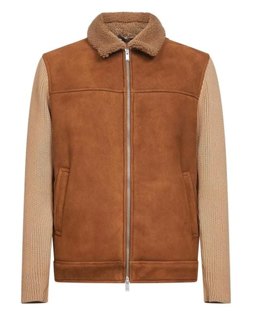 Lardini Brown Veste En Maille À Col En Peau Lainée for men