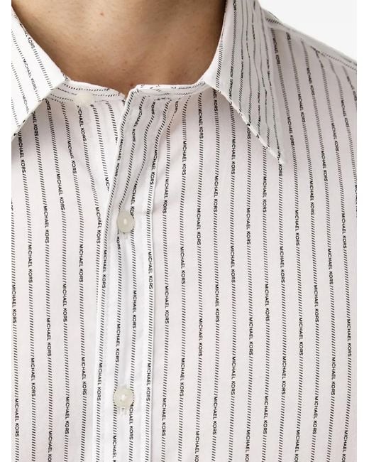 Michael Kors White Logo Pinstripe Stretch Cotton Shirt for men