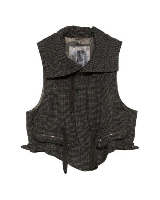 Ziggy Chen Black Check-Pattern Panelled Gilet for men