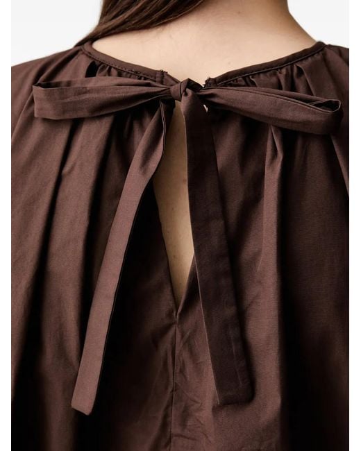 ViCOLO Brown Gathered Tie-Fastening Blouse