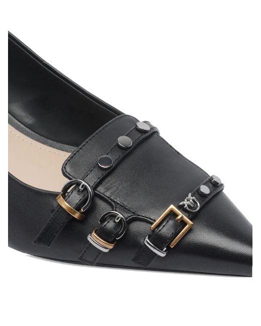 Pinko Black Pointed Toe Pumps With Decorative Buckles