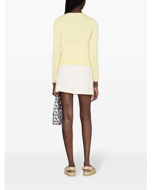 Allude Yellow Round-neck Cropped Cashmere Jumper