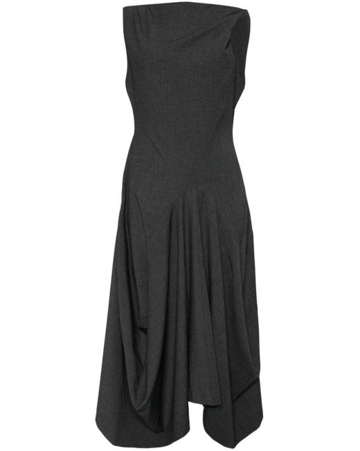 Goen.J Black Twisted-shoulder Structured Draping Midi Dress