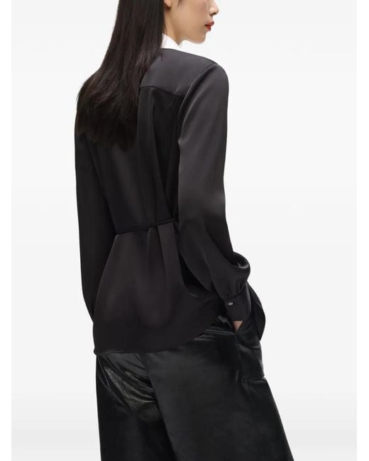Karl Lagerfeld Black Satin-Finish Wrap Blouse
