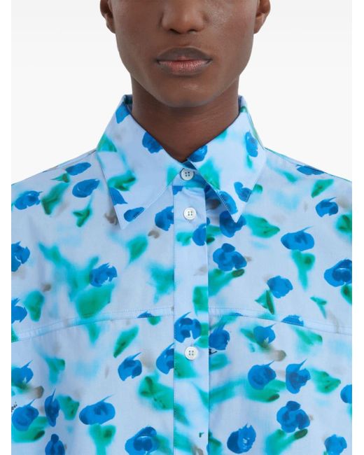 Marni Blue Hemdkleid mit Print