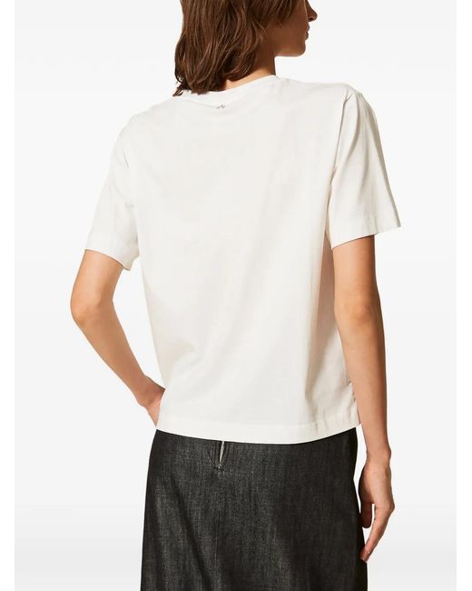 Twinset White Slim-Fit T-Shirt With Embroidery