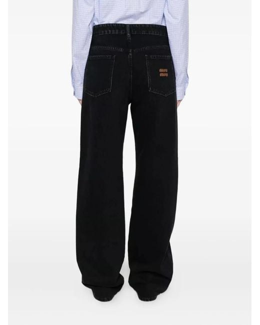Miu Miu Black Logo-Motif Five-Pockets Straight-Leg Jeans for men