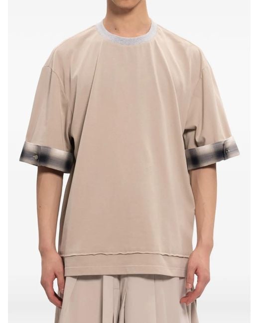Feng Chen Wang Natural T-Shirt À Ourlet Effet Superposé Et Détail À Carreaux